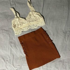 2piece outfit ! Boho crochet Bralette and knitted sweater mini skirt